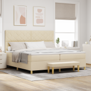 vidaXL Box Spring Säng med Madrass & Bänk Gräddvit 200x200 cm Tyg