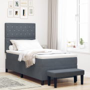 vidaXL Boxfjädersäng med madrass och bänk Mörkgrå 90x190 cm Sammet