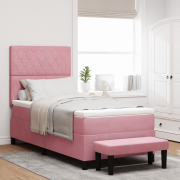 vidaXL Resårsäng med Madrass & Bänk Rosa 90x190 cm Sammet