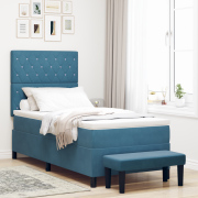 vidaXL Boxfjärdrande Säng med Madrass & Bänk Mörkblå 90x200 cm Sammet