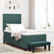 vidaXL Boxspring säng med madrass & bänk Mörkgrön 100x200 cm Sammet