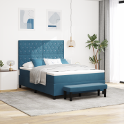 vidaXL Box Spring Säng med Madrass & Bänk Mörkblå 140x190 cm Sammet