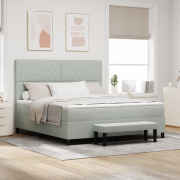 vidaXL Boxspringsäng med madrass & bänk Ljusgrå 180x200 cm Velour