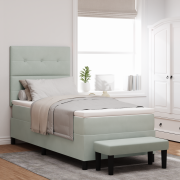 vidaXL Boxspring Säng med Madrass & Bänk Ljusgrå 90x200 cm Sammet