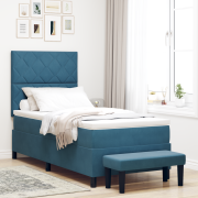 vidaXL Box Spring Säng med madrass & bänk Mörkblå 90x190 cm Sammet