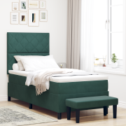 vidaXL Boxfjädersäng med madrass & bänk mörkgrön 90x200 cm sammet
