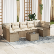 vidaXL 8-delad Trädgårdsoffgrupp med Kuddar Beige Poly Rattan