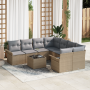vidaXL 9-delad gårdsoffa med dynor Beige Poly Rattan