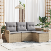 vidaXL 4-Dela Trädgårdsoffasats med kuddar Beige Poly Rattan