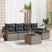 vidaXL 5-delat trädgårdsoffs-set med kuddar svart poly rattan