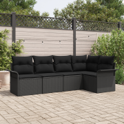 vidaXL 5-delat trädgårdssoffset med kuddar svart poly rattan
