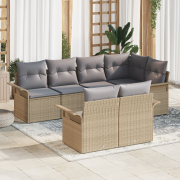 vidaXL 7-delat trädgårds soffset med kuddar Beige Poly Rattan