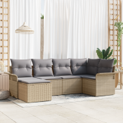 vidaXL 6-delad trädgårdsoffa med kuddar beige poly rattan