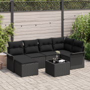 vidaXL 7-delat Trädgårdsoffas med kuddar Beige Poly Rattan