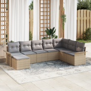 vidaXL 8-delat trädgårdsoffaset med kuddar Beige Poly Rattan