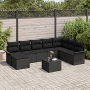 vidaXL 9-delad trädgårdsoffagrupp med kuddar Beige Poly Rattan