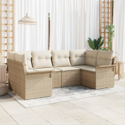 vidaXL 6-delars trädgårdsofa set med kuddar beige poly rattan