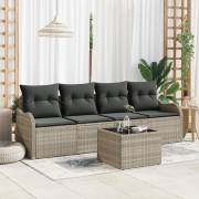 vidaXL 5-delat trädgårdsofa-set med kuddar ljusgrå polyrotting