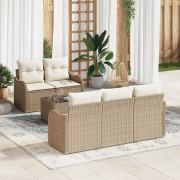 vidaXL 6-delat trädgårdsoffset med kuddar Beige Poly Rattan
