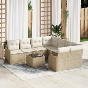 vidaXL 9 Piece Garden Sofa Set with Cushions Beige Poly Rattan