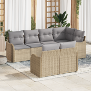 vidaXL 7-delars Trädgårdsoff Set med Kuddar Beige Poly Rattan