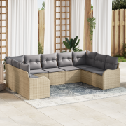 vidaXL 9-delars trädgårdsoffaset med kuddar beige poly rotting