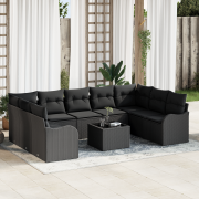vidaXL 10-dela Trädgårdsofa Set med Kuddar Beige Poly Rattan