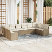 vidaXL 10-delad trädgårdsoffagrupp med kuddar Beige poly rotting