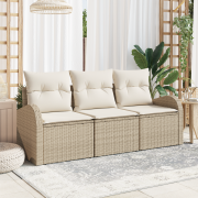 vidaXL 3-delat trädgårdsoffaset med kuddar Beige Polyrotting