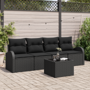 vidaXL 5-delad Trädgårdsoffset med kuddar Svart Poly Rattan