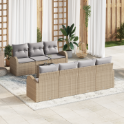 vidaXL 8 Delar Trädgårdsoffasett med Kuddar Beige Poly Rattan