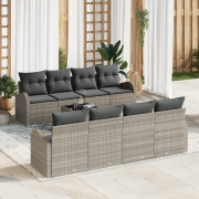 vidaXL 9-delars Trädgårdsofa set med kuddar Ljusgrå Poly Rattan