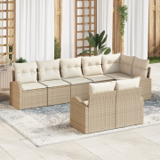 vidaXL 8-delad trädgårdsoffa med kuddar beige poly rotting