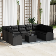 vidaXL 10-delars trädgårdsoffasett med kuddar Beige Poly Rattan
