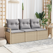 vidaXL 3-delat trädgårdsoffset med kuddar beige konstrotting