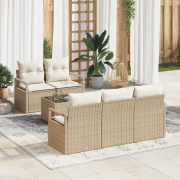 vidaXL 6-delat trädgårdsoffaset med kuddar Beige Poly Rattan
