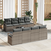 vidaXL 9 Delars Trädgårdsofa Set med Kuddar Grå Poly Rattan
