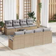 vidaXL 9-delars trädgårdsoffagrupp med kuddar beige poly rattan