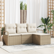 vidaXL 4-delars trädgårdsoffa med kuddar Beige Poly Rattan