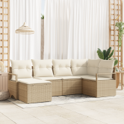 vidaXL 6-delat trädgårdsoffset med kuddar beige polyrotting