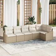vidaXL 6-delars trädgårdssoffa med kuddar beige poly rattan