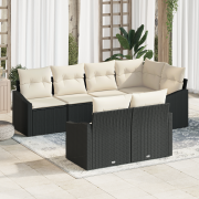 vidaXL 7-delat Trädgårdsoffset med Kuddar Svart Poly Rattan