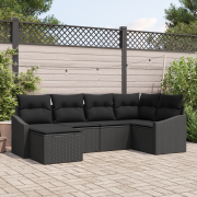 vidaXL 6-delars trädgårdsoff-set med kuddar svart poly rattan