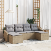 vidaXL 6-delad trädgårdsoffasett med kuddar Beige Poly Rattan