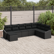 vidaXL 8-delad Trädgårdsoff Set med Kuddar Svart Poly Rattan