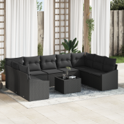 vidaXL 10-delars trädgårdsoff-set med kuddar beige poly rotting