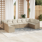 vidaXL 10 Delars Trädgårdsoffaset med Kuddar Beige Poly Rattan
