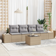vidaXL 5-delars Trädgårdssofa Uppsättning med Kuddar Beige Poly Rottin
