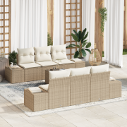 vidaXL 7-delat Trädgårdssoffset med Kuddar Beige Poly Rattan
