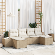 vidaXL 6-delars Trädgårdssoffgrupp med kuddar Beige Poly Rattan